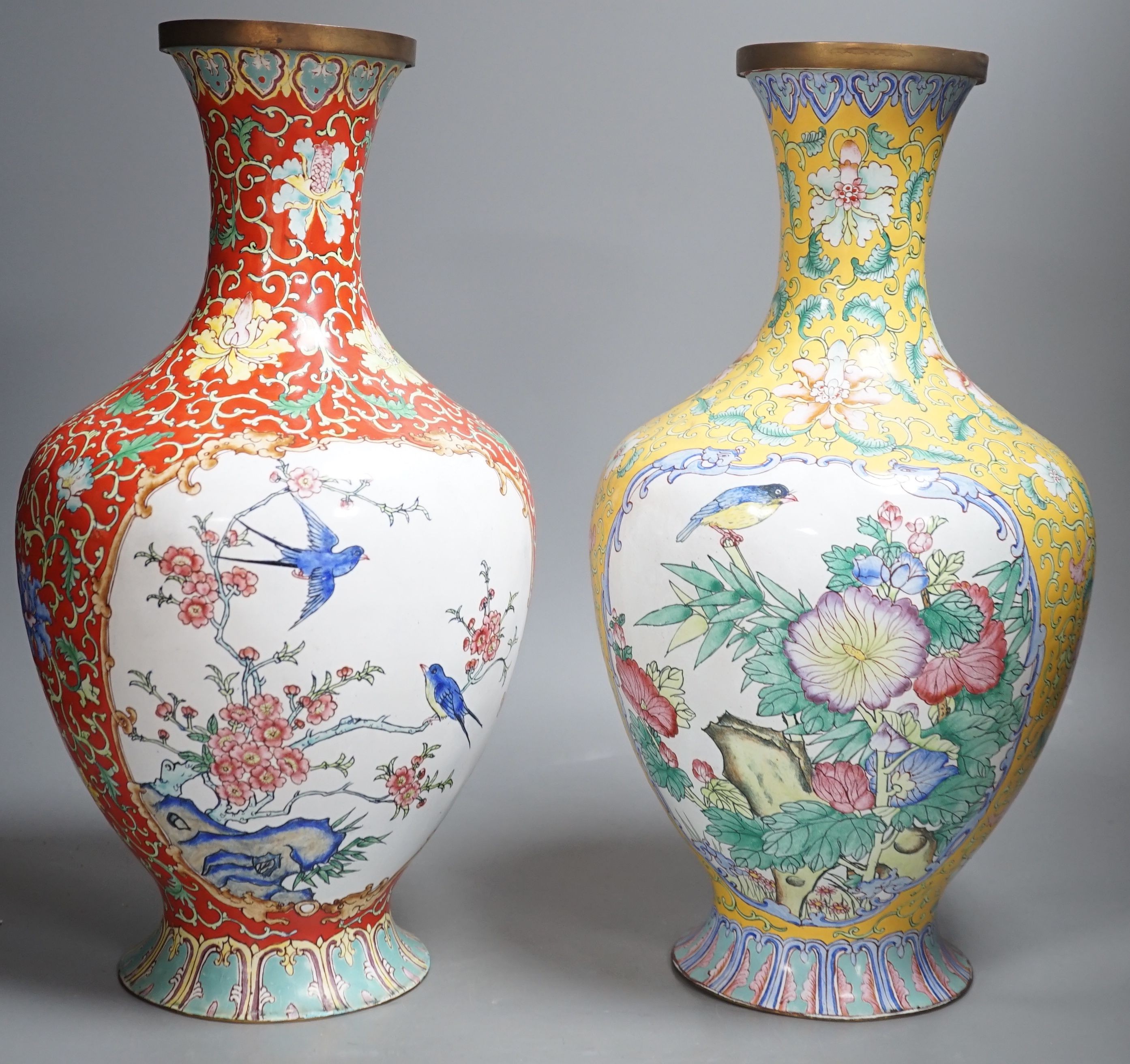 A pair of Chinese Canton enamel vases, 38cm
